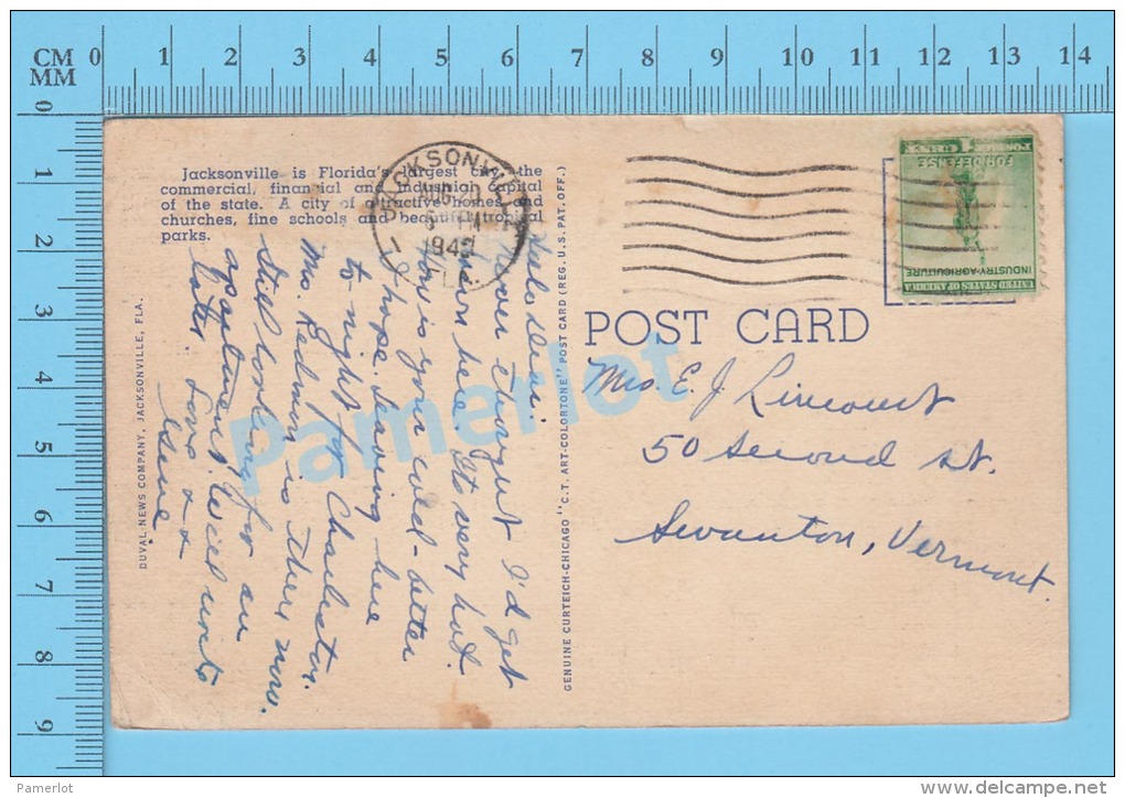CPSM, Florida (  Hemming Park , Jacksonville, Cover Jacksonville  1948 ) Linen Postcard Recto/Verso - Jacksonville