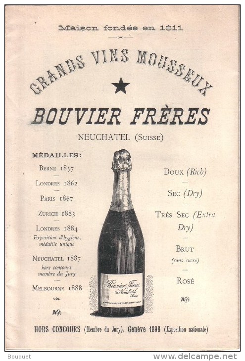 SUISSE - NEUCHATEL - DEPLIANT PUBLICITE - GRANDS VINS MOUSSEUX - BOUVIER FRERES - Suisse