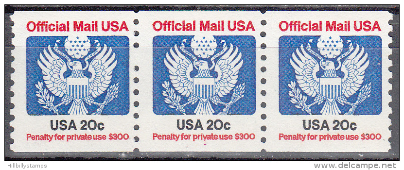 United States  Scott No.   0135    Mnh   Year  1983    Plate No. 1  Strip Of 3 - Rollenmarken (Plattennummern)