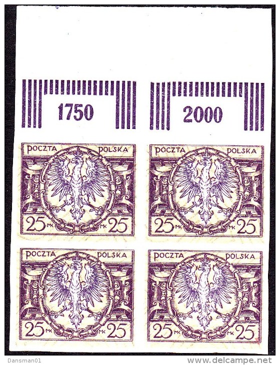 POLAND 1921 Proof "fale" Fi 135P3 Block Of 4 No Gum - Unused Stamps