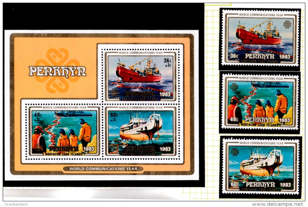 Penrhyn 1983 World Communications Year Set + Minisheet MNH - Penrhyn