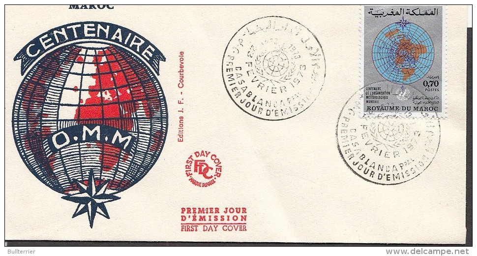 METEOROLOG Y- MOROCCO - 1973- WMO CENTENARY ILLUSTRATED FIRST DAY COVER - Clima & Meteorología