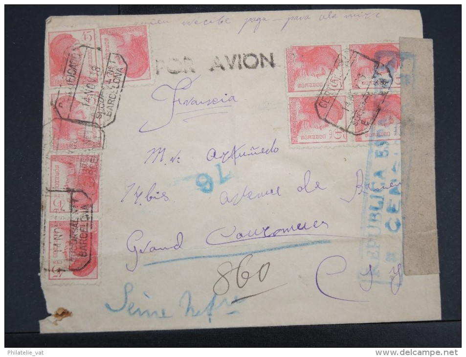 ESPAGNE- LETTRE DE BARCELONE  EN RECOMMANDEE POUR LA FRANCE1938 AVEC CENSURE ET PAR AVION AFF PLAISANT A VOIR  LOT P2377 - Marques De Censures Républicaines