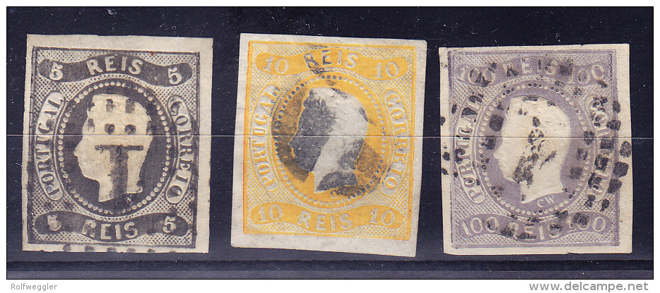 Portugal 1866 Mi.# 17, 18, 23 Gestempelt - Kat. Mi 353 € - Marke 10R Links Relief Durchbrochen - - Used Stamps