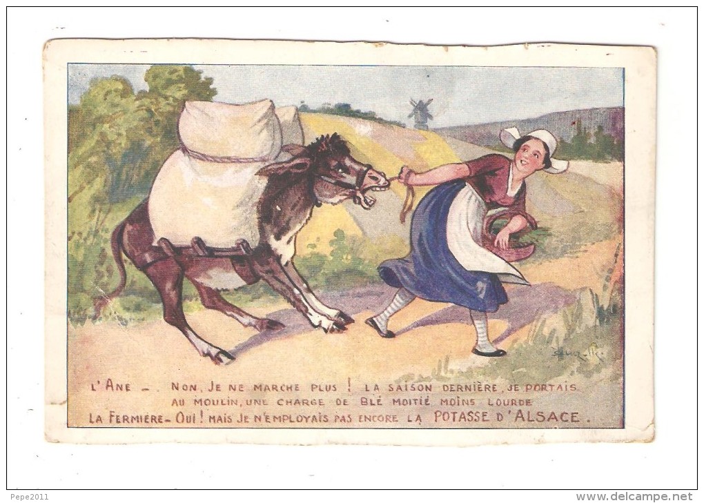 CPA :  Publicité : Potasse D'Alsace - Illustrationdialogue Entre  Fermière( Vantant Potasse D'Alsace )  & âne : - Advertising