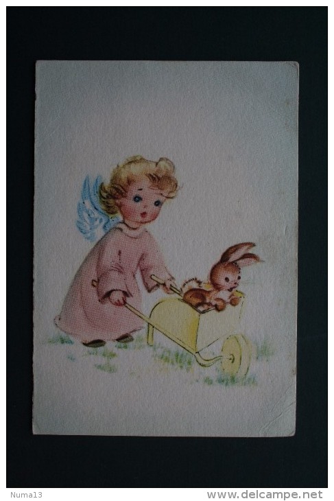 CPA FANTAISIE  HAPPY EASTER JOYEUSES PAQUES ANGE ANGELOT BROUETTE LAPIN - Other & Unclassified