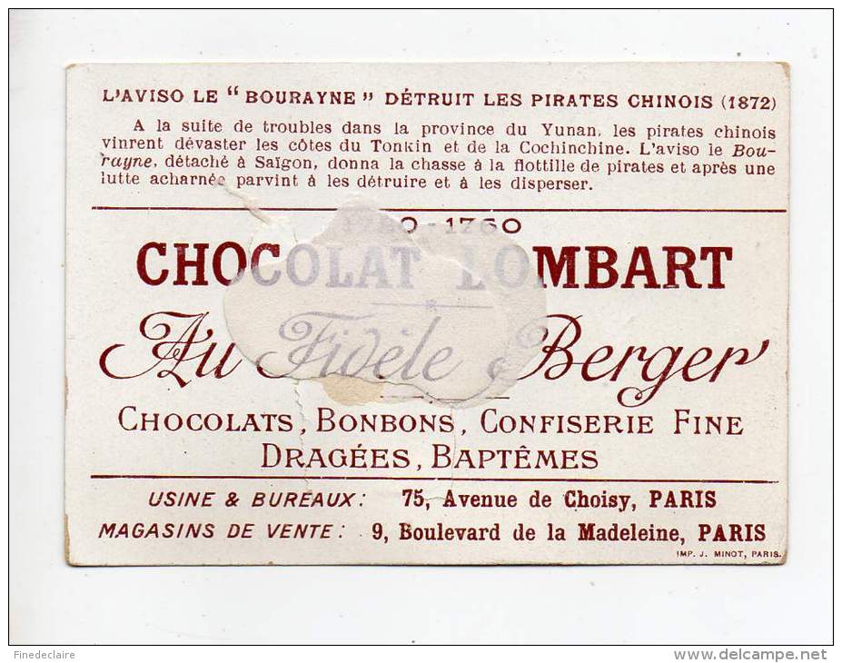 Chromo - Chocolat Lombart - L'Aviso, Le Bourayne Détruit Les Pirates Chinois  (1872) - Lombart