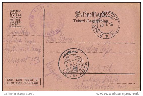 14125- WARFIELD POSTCARD, CAMP NR 106, INFANTRY BATTALION 1/63, CENSORED, 1916, HUNGARY - Covers & Documents