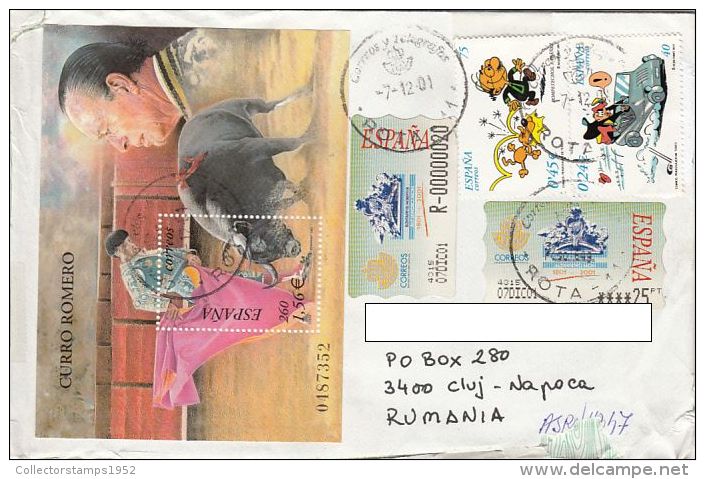 14157- CORRIDA, CARTOONS, STAMPS ON REGISTERED COVER, 2001, SPAIN - Storia Postale