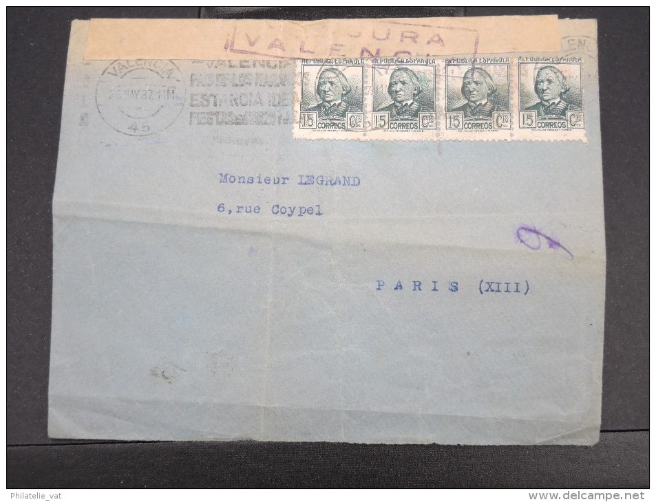 ESPAGNE - LETTRE DE VALANCIA POUR LA FRANCE AVEC CENSURE 1937  LOT P2404 - Republikanische Zensur