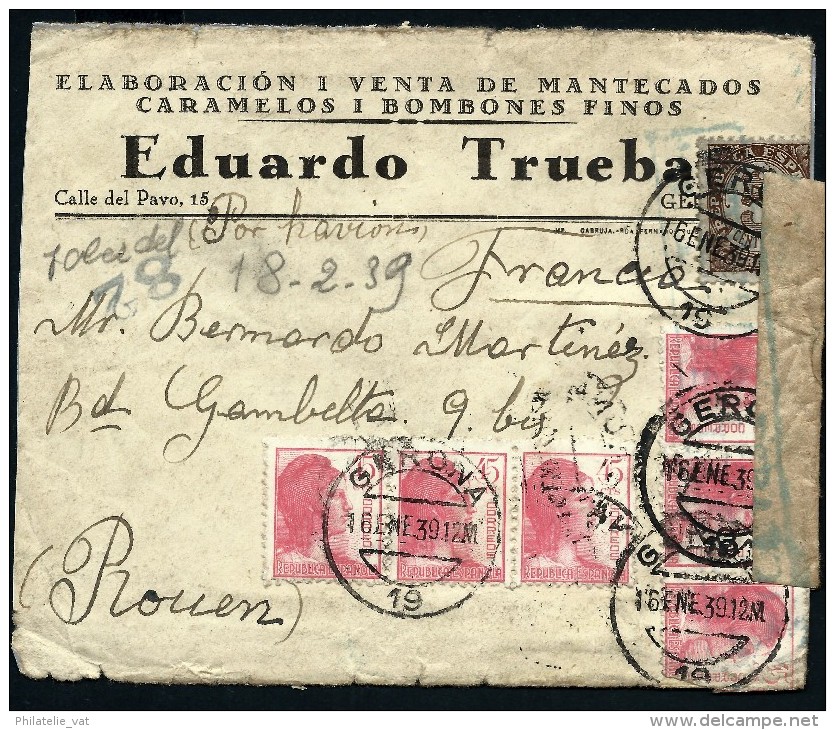 ESPAGNE - LETTRE DE GERONA  POUR LA FRANCE AVEC CENSURE 1939  LOT P2405 - Republikanische Zensur