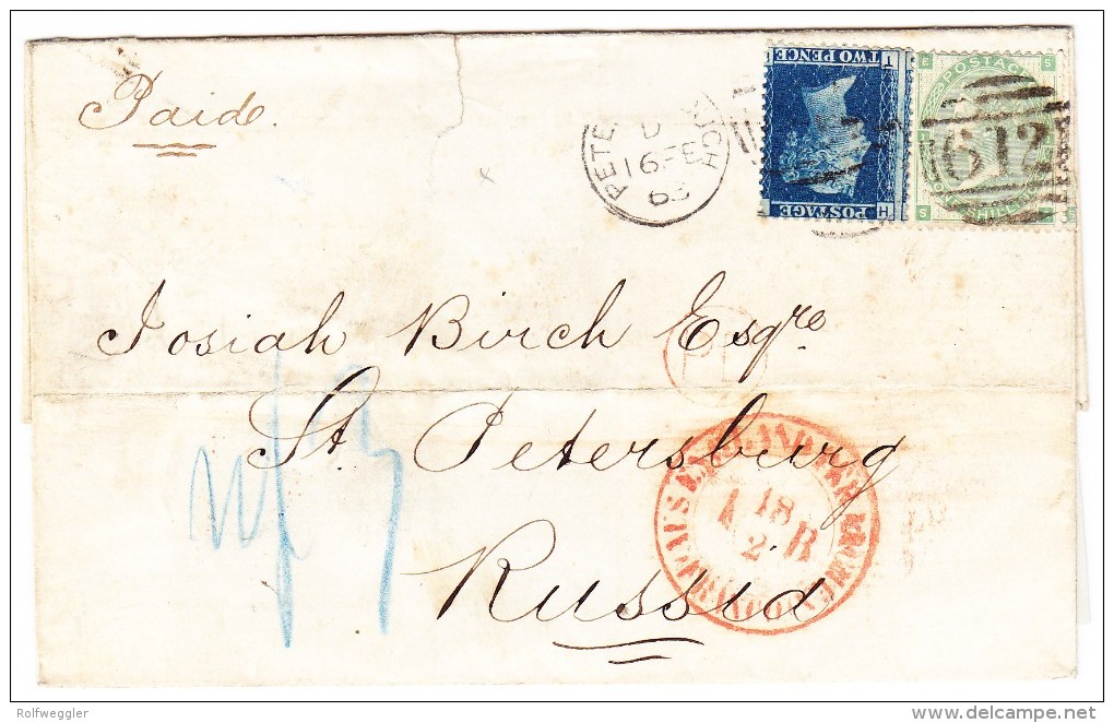 GB - 1863 Brief Von Peterborough Nach St Petersburg Mischfrankatur  Mixed Franking - Other & Unclassified