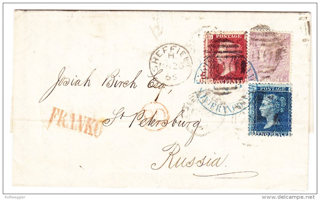 GB - 1865 Brief Mit Inhalt Von Sheffield Nach Russland Mischfrankatur Mixed Franking - Other & Unclassified