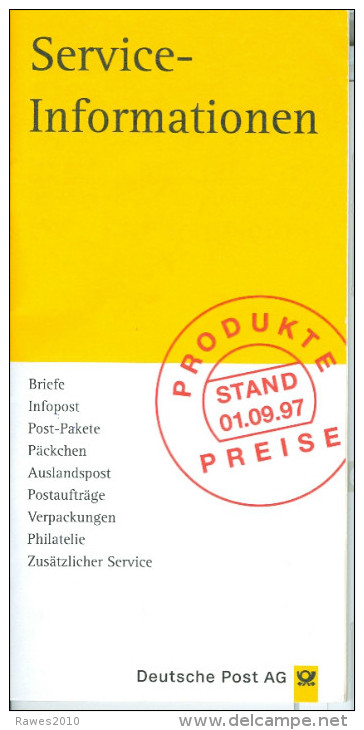 BRD Deutsche Post Produktpreise Stand 01.09.1997 = Postleistungs- Und -gebührenübersicht - Sonstige & Ohne Zuordnung