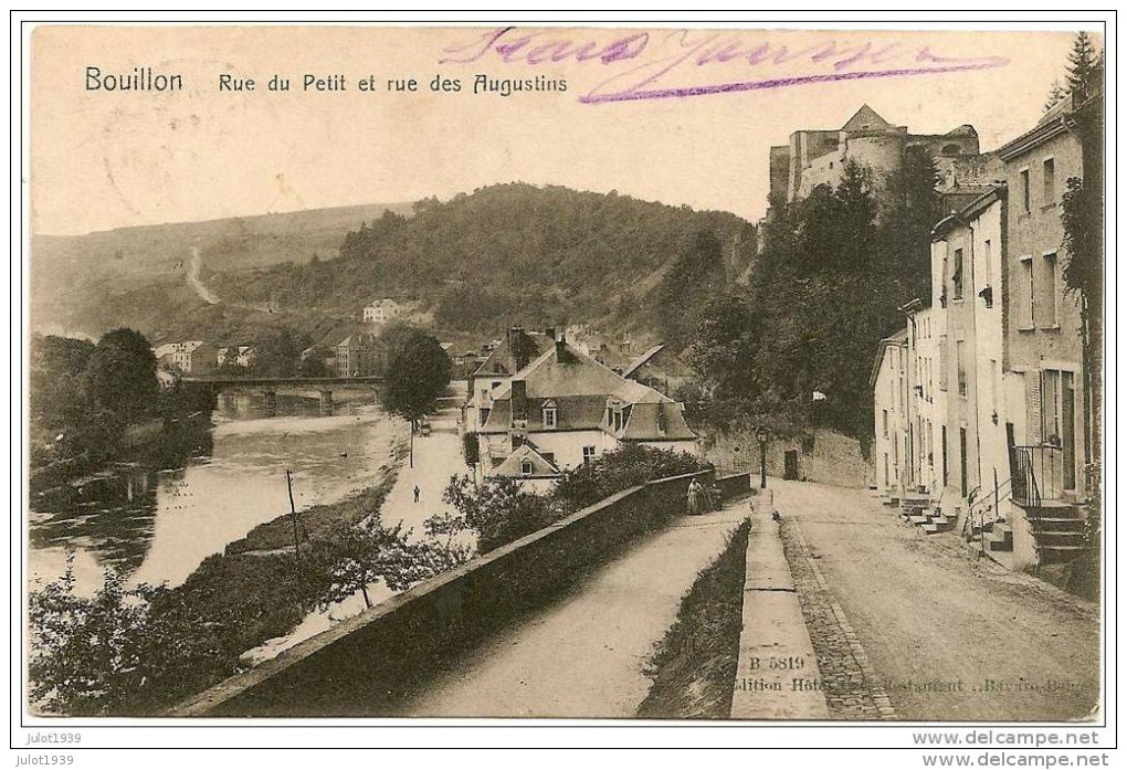 BOUILLON ..--  Rue Du Petit Et Rue Des Augustins .  1908 Vers ANVERS .( Melle Elisa JANSSENS ) . Voir Verso . - Bouillon