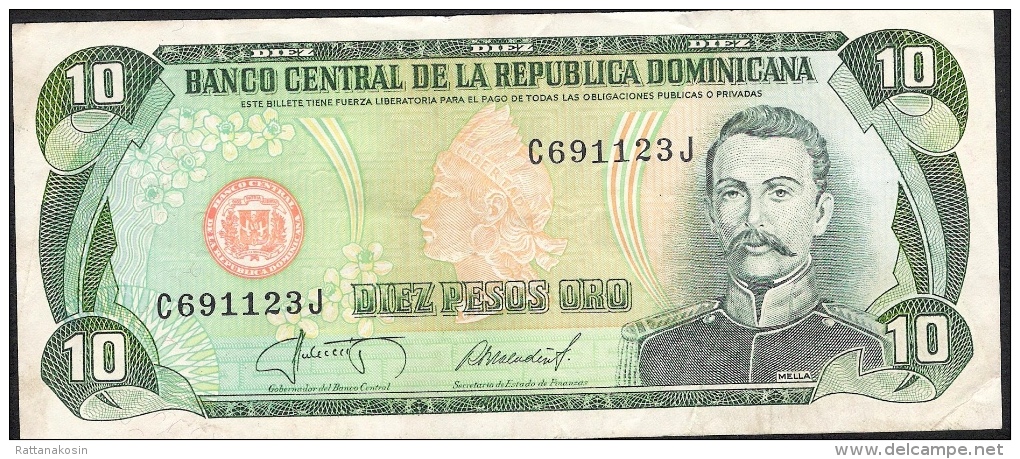 DOMINICAN REPUBLIC  P119c 10 PESOS ORO 1987 #CJ       VF-XF - Dominicaine