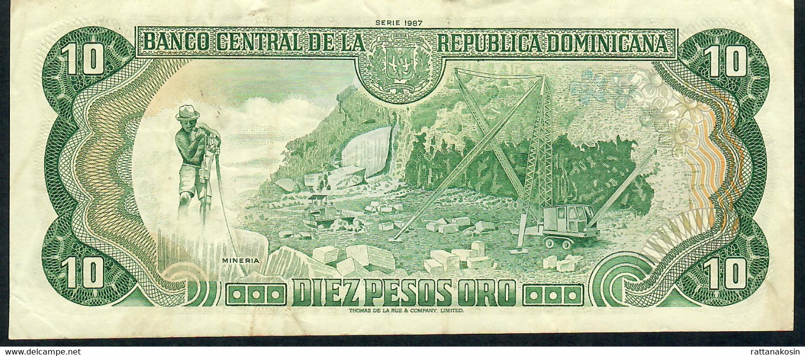 DOMINICAN REPUBLIC  P119c 10 PESOS ORO 1987 #CJ       VF-XF - Repubblica Dominicana