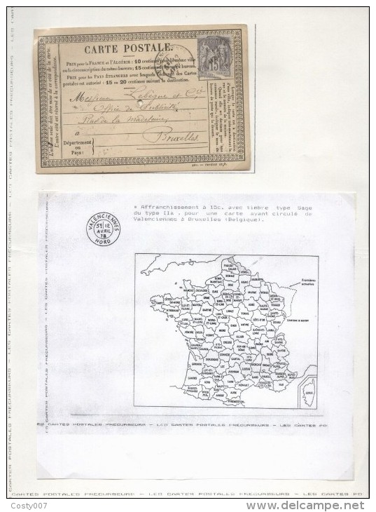 France 1878 Postal History Rare Old Postcard Postal Stationery Valenciennes Bruxelles DB.310 - Precursor Cards