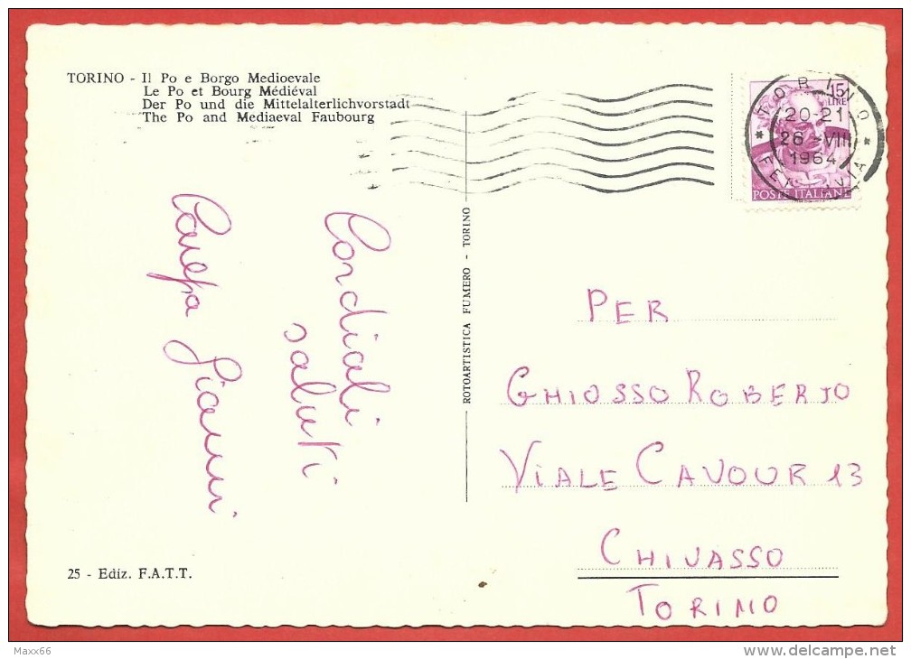 CARTOLINA VG ITALIA - TORINO - Il Po E Il Borgo Medioevale - 10 X 15 - ANNULLO 1964 - Fiume Po