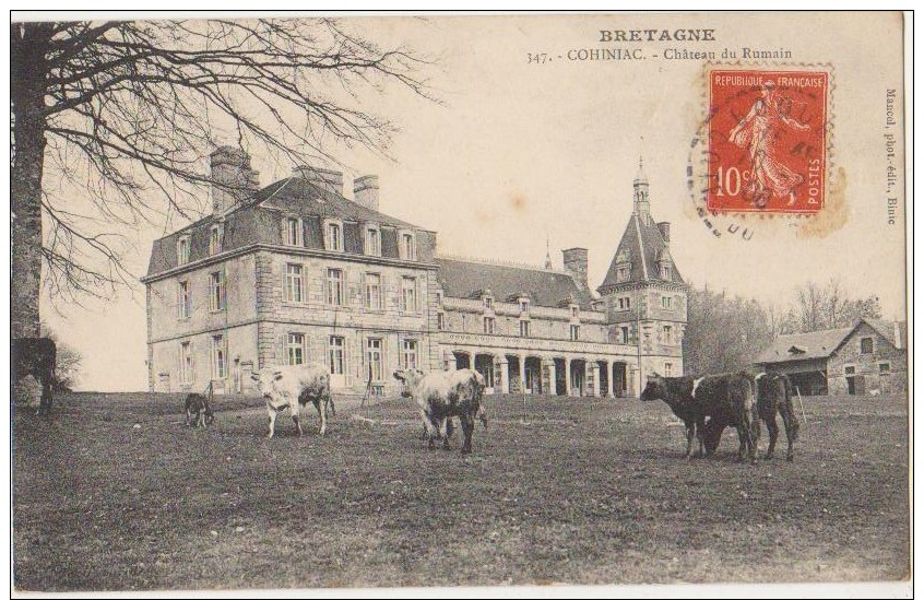 CPA 22 COHINIAC Château Du Rumain Vaches 1908 - Autres & Non Classés