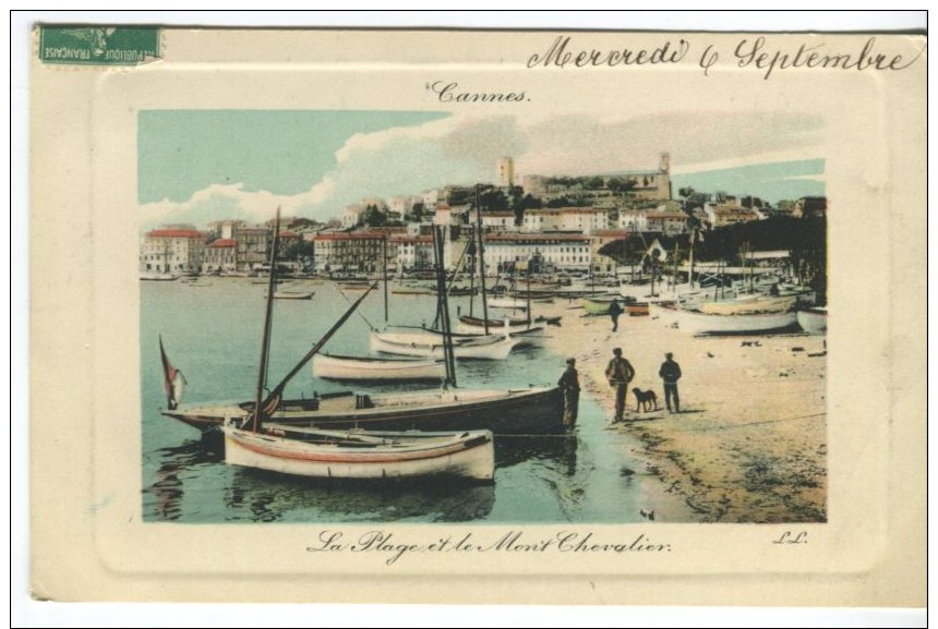 LL Postcard, Cannes, La Plage Et Le Mont Chevalier (bateau) - Cannes