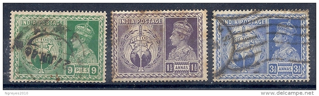140019476   INDIA  ING.  YVERT  Nº  174/6  USED/MH - 1936-47  George VI