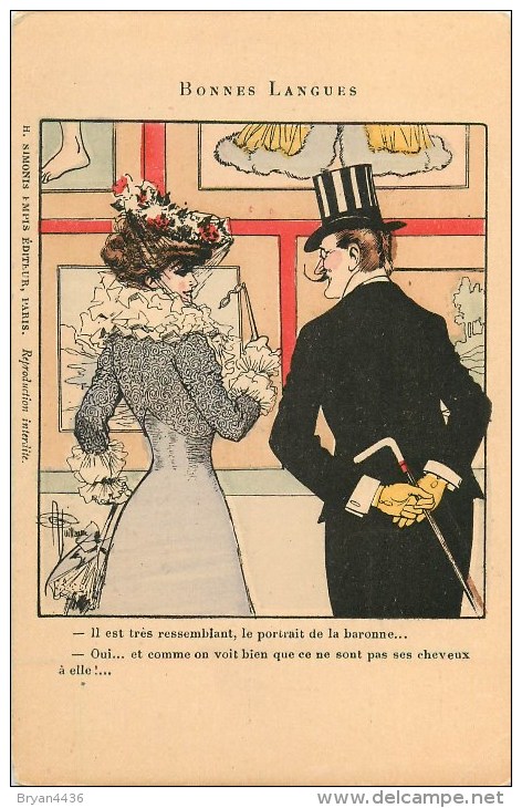 Albert Guillaume - ** Bonnes Langues ** - Cpa Illustrateur En Bon état. - Guillaume