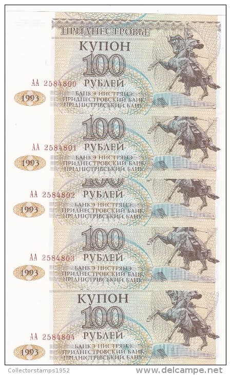 TRANSNISTRIE 100 RUBLEI 1993 UNC 5X SERIE CONSECUTIVE! - Moldavie