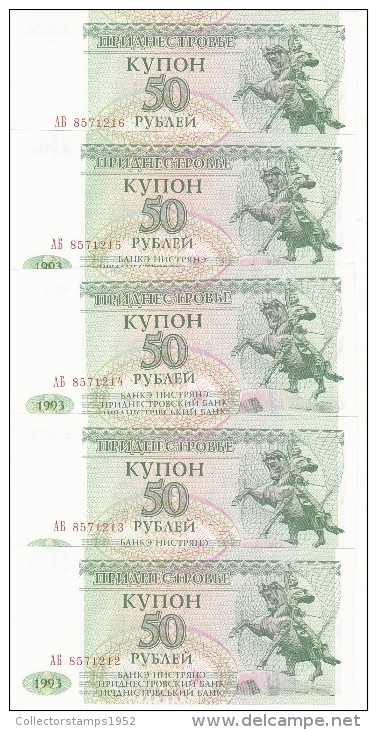 TRANSNISTRIE 50 RUBLEI 1993 UNC 5X SERIE CONSECUTIVE! - Moldavië