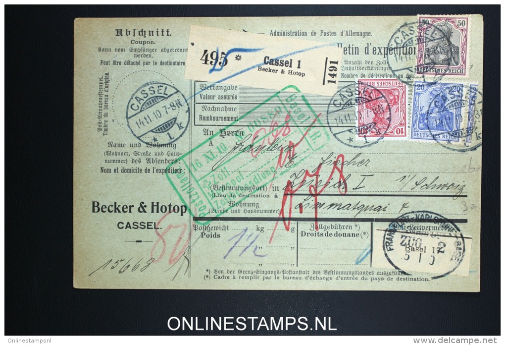 Germany    Paketkarte  Cassel  -&gt; Zürich  1910 - Briefe U. Dokumente