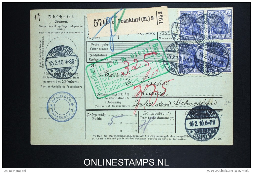 Germany    Paketkarte  Frankfurt  -&gt; Zürich  1910 - Briefe U. Dokumente