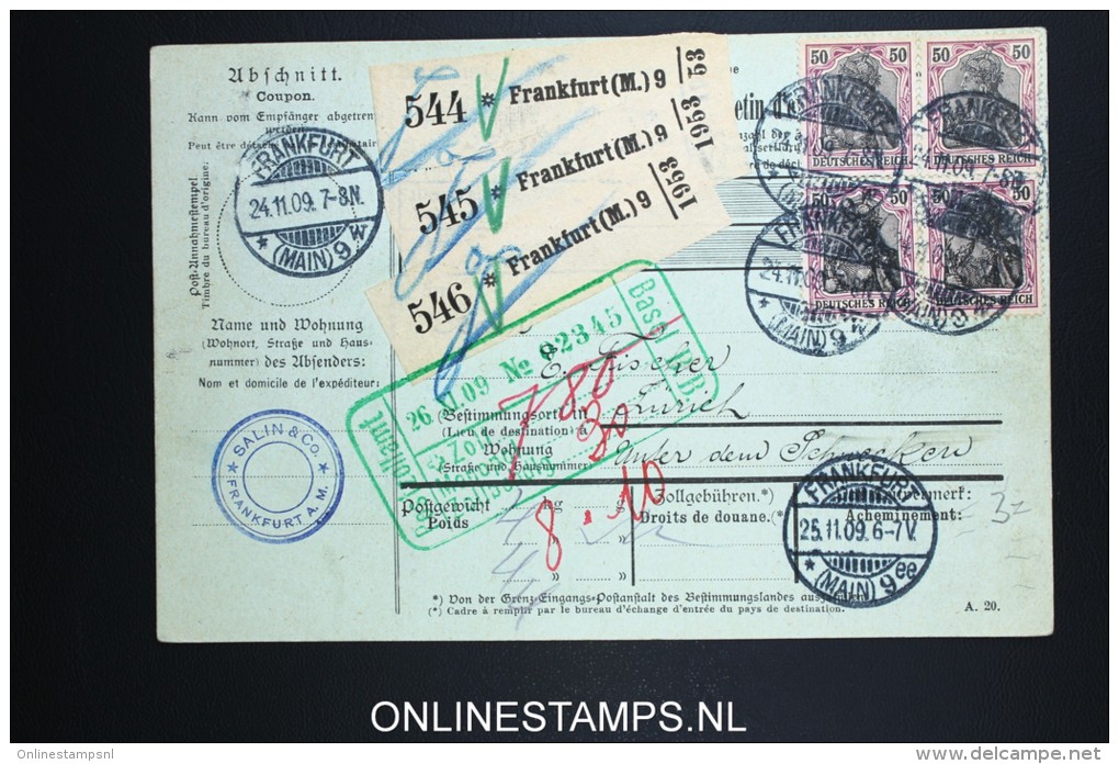 Germany    Paketkarte  Frankfurt  -&gt; Zürich  1909 - Briefe U. Dokumente