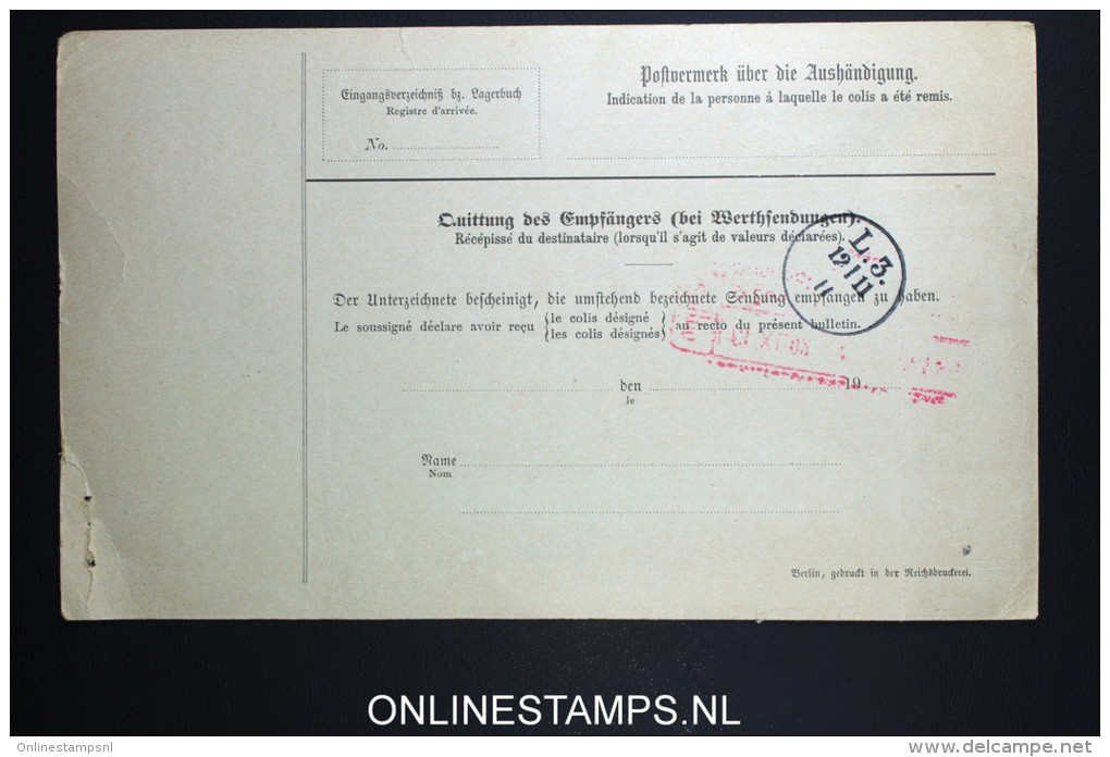 Germany    Paketkarte  Brandenburg   -&gt; Zürich  1902 - Briefe U. Dokumente