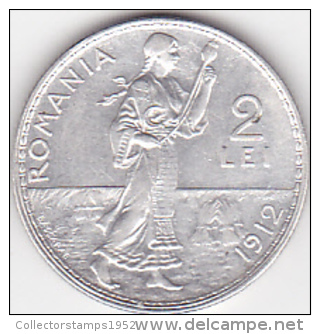 5964A  ROMANIA - 2 LEI  1912  - SILVER ARGENTO - Rumania