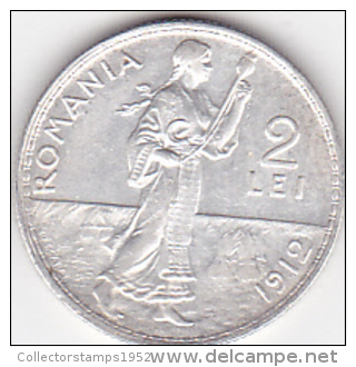 5964A  ROMANIA - 2 LEI  1912  - SILVER ARGENTO - Rumania