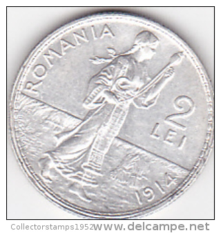 5964A  ROMANIA - 2 LEI  1914  - SILVER ARGENTO - Rumania