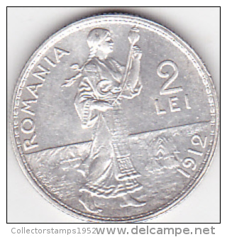 5964A  ROMANIA - 2 LEI  1912  - SILVER ARGENTO - Rumania