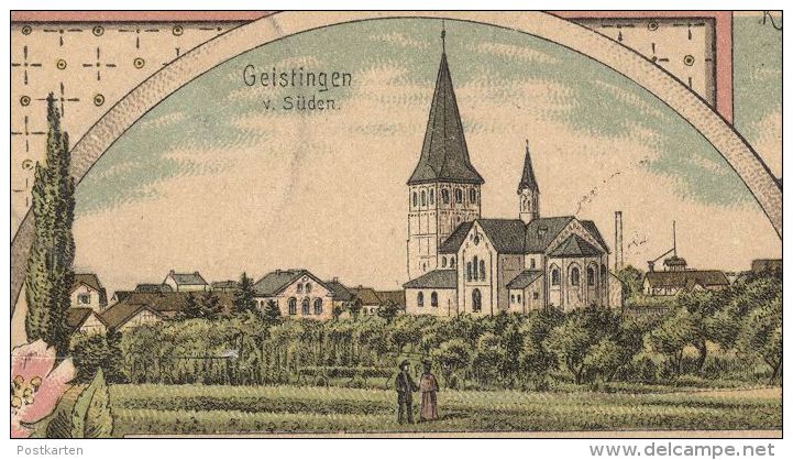 ALTE LITHO POSTKARTE GRUSS AUS GEISTINGEN HENNEF RESTAURANT WILHELM SCHMITZ KRANKENHAUS PASTORAT DREI KAISER EICHE AK - Hennef