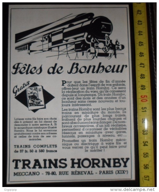 PUBLICITE JOUET TRAIN TRAINS HORNBY MECCANO RUE REBEVAL PARIS - Collections