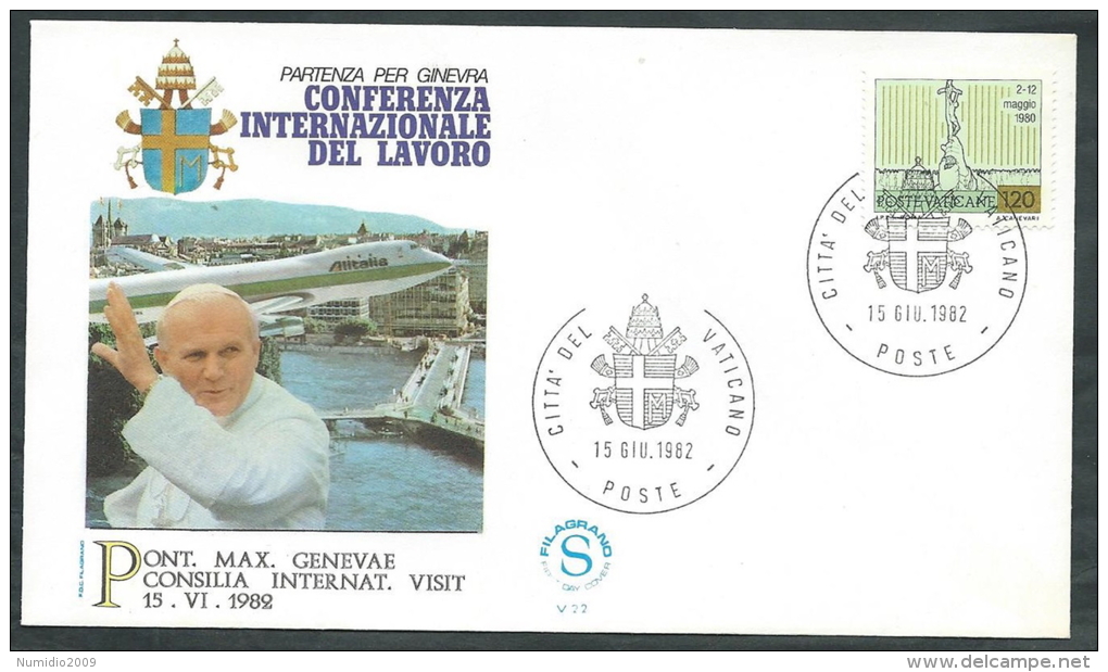 1982 VATICANO VIAGGI DEL PAPA PARTENZA PER SVIZZERA GINEVRA - SV - FDC