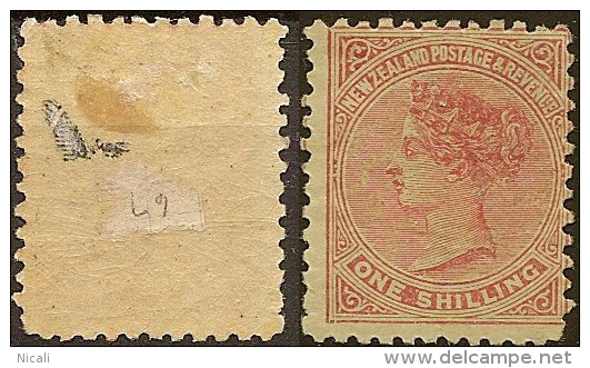 NZ 1882 1/- P12x11.5 Horz Mesh SSF SG 193 HM #LD14 - Unused Stamps