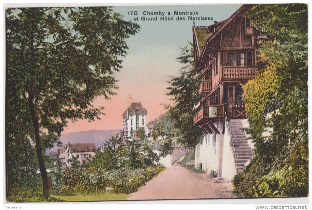 SUISSE,HELVETIA,SWISS,sch Weiz ,svizzera,VAUD,Chamby S MONTREUX,grand Hotel Des NARCISSES,rare,façade En Bois - Montreux