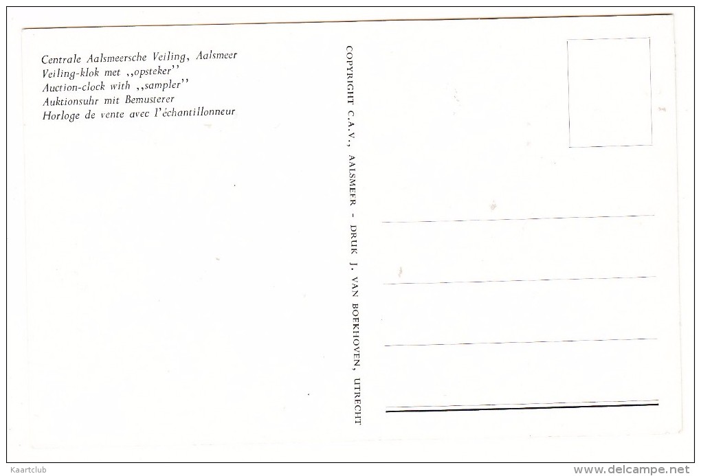 Aalsmeer: Centrale Aalsmeersche Veiling; Veiling-klok Met 'opsteker' / Auction-clock / Auktionsuhr / Horloge De Vente - Aalsmeer