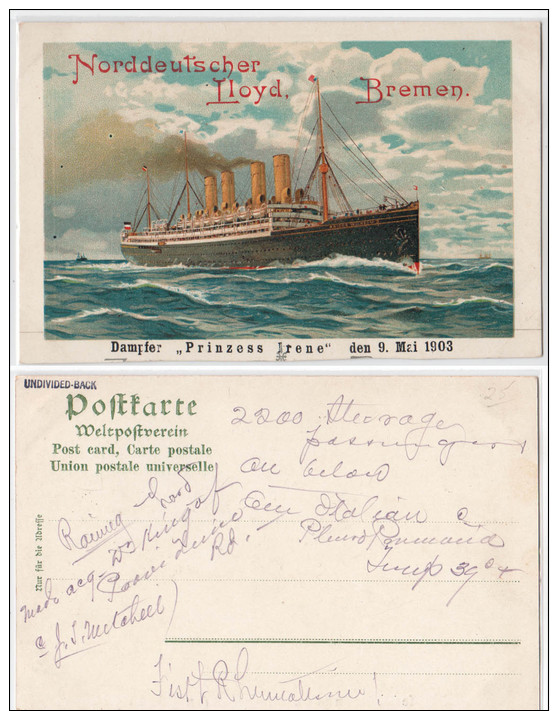 Norddeutscher Lloyd Bremen, Dampfer Prinzess Irene, 1903 - Steamers
