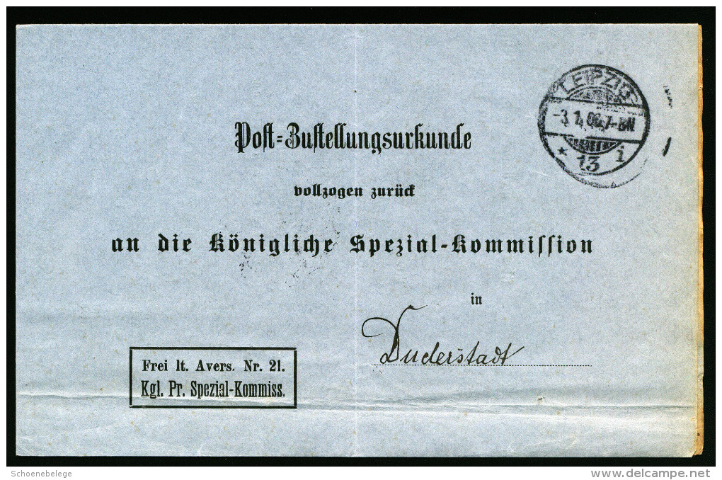 A3057) DR Zustellungsurkunde Von Leipzig 3.1.1906 Mit Eindruck Frei Lt. Avers 21 - Briefe U. Dokumente