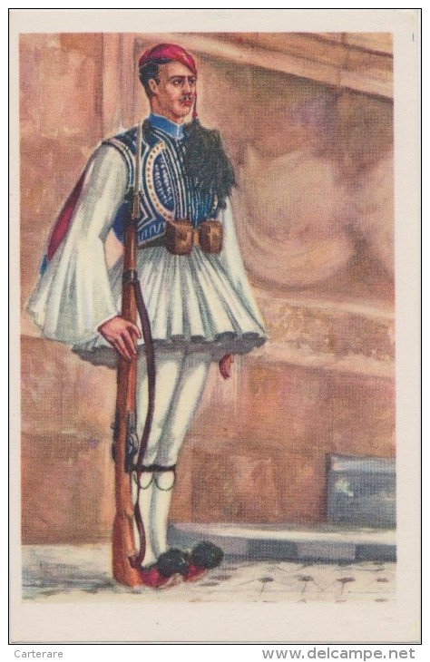 Grèce,greece,grecia,griechenland,costume Grec,militaire à Fusil,tenue ,garde à Vous,robe,béret,rare - Greece