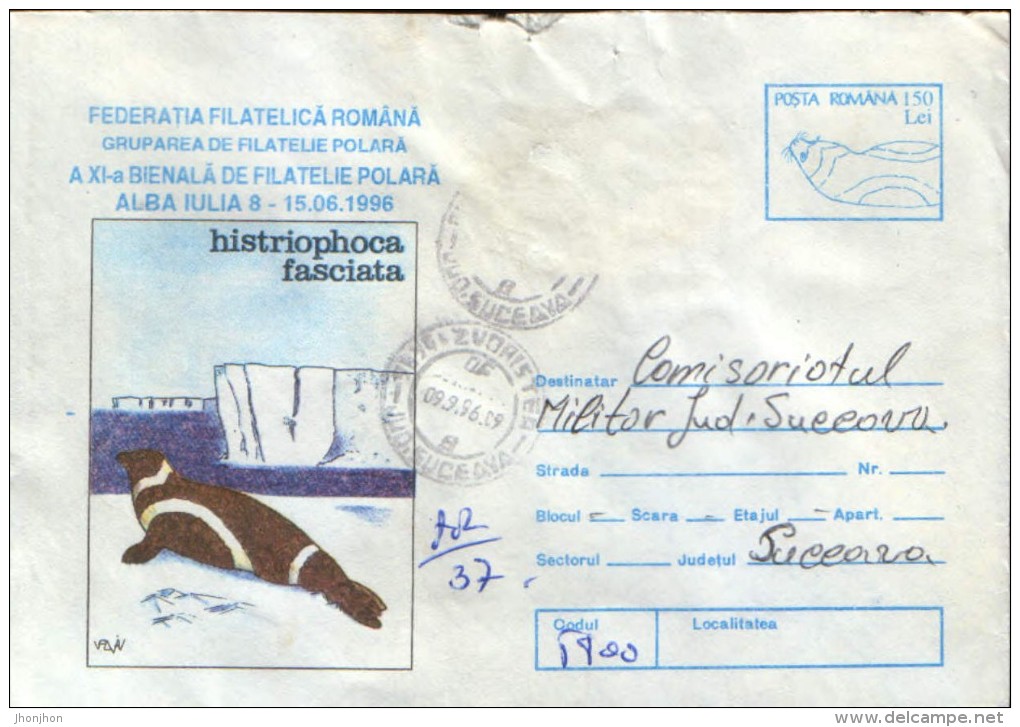 Romania - Stationery Cover 1996 - Arctic Wildlife - Histriophoca Fasciata  (  The Ribbon Seal  ) - Fauna ártica