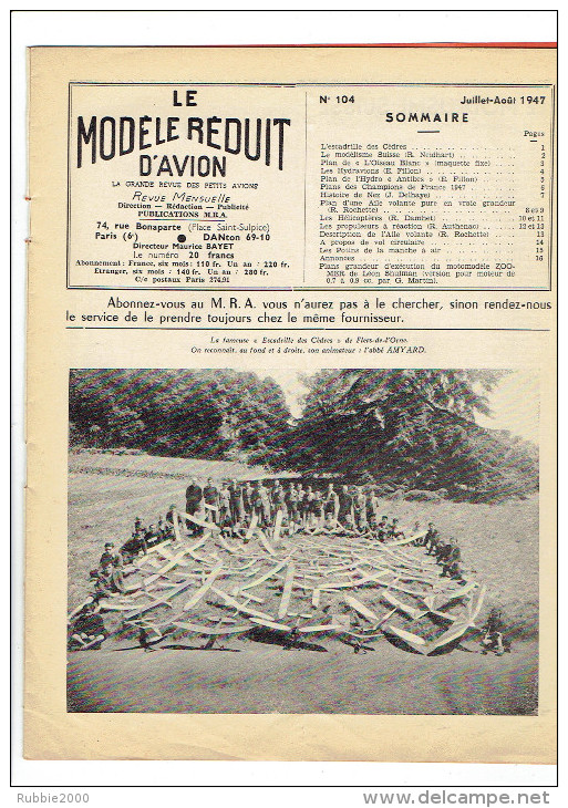 LE MODELE REDUIT D AVION 1947 ESCADRILLE DES CEDRES DE FLERS DE L ORNE PLAN DE L OISEAU BLANC AILE VOLANTE HELICOPTERE - Francia