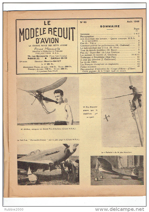 LE MODELE REDUIT D AVION 1946 PLAN DU YAK 9 ET DU SUPER BAT RADIO GUIDAGE PLAN DU COUPE D HIVER COUPE 1946 - Frankrijk