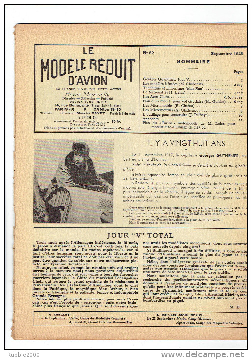 LE MODELE REDUIT D AVION 1945 GEORGES GUYNEMER LE NATIONAL 45 PLAN DU BWANA MOTOMODELE MODELES A FUSEES MICROMODELE - France